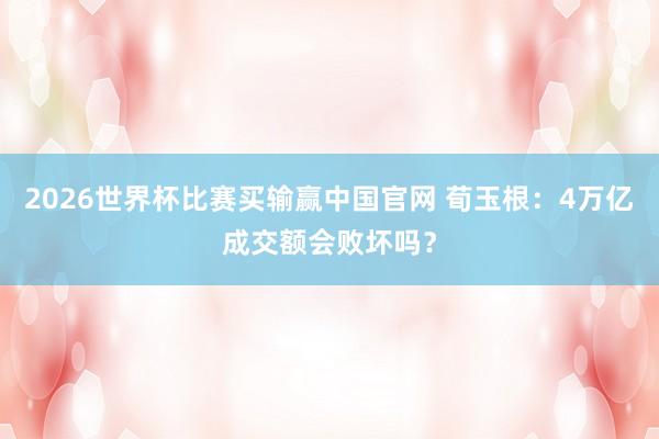2026世界杯比赛买输赢中国官网 荀玉根：4万亿成交额会败坏吗？