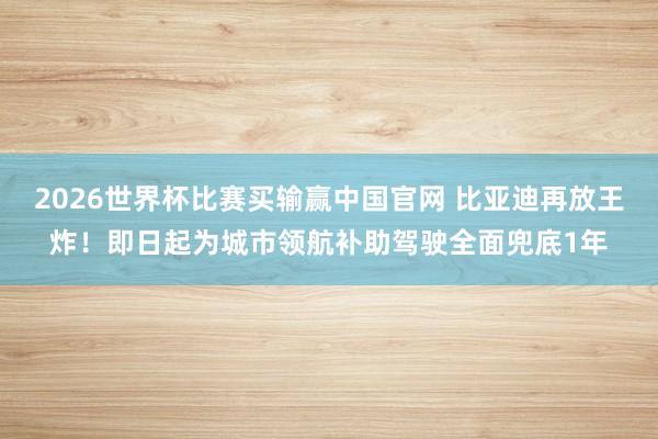 2026世界杯比赛买输赢中国官网 比亚迪再放王炸！即日起为城市领航补助驾驶全面兜底1年